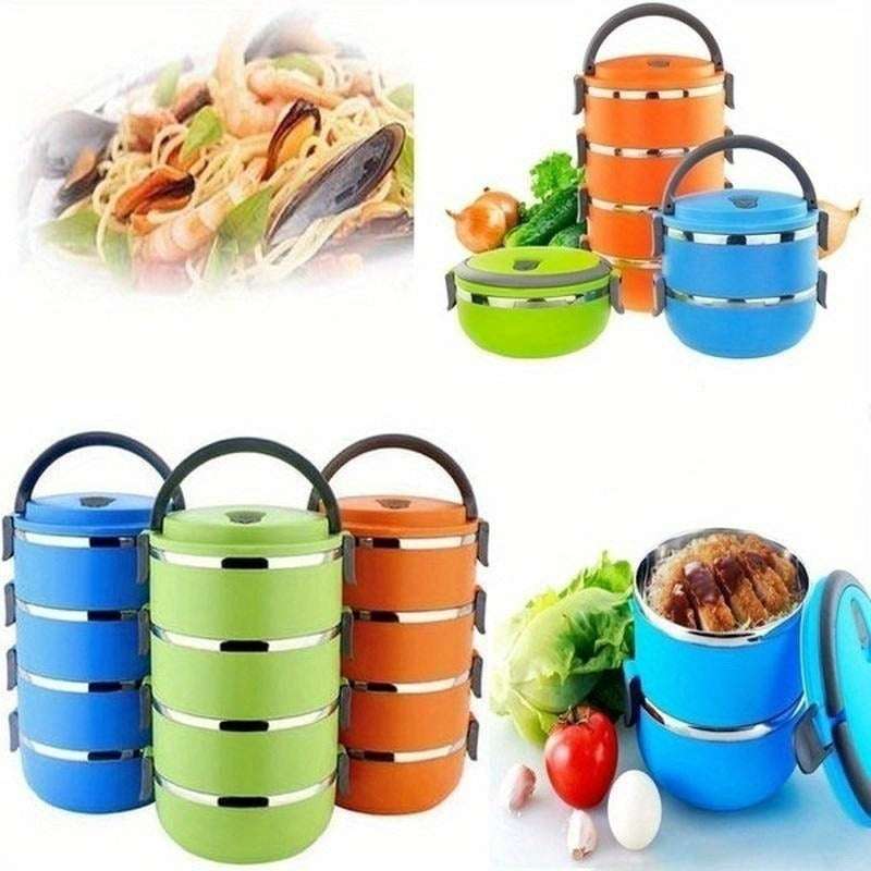 Stainless Steel Thermal Insulated Lunch Box Set - Leakproof Round Multi-Tier Tiffin with Manual Hand Wash Design, Stackable Food Storage Containers with Carry Handle, 1/2/3/4 Layer Options, No Electricity Needed - Epic Store