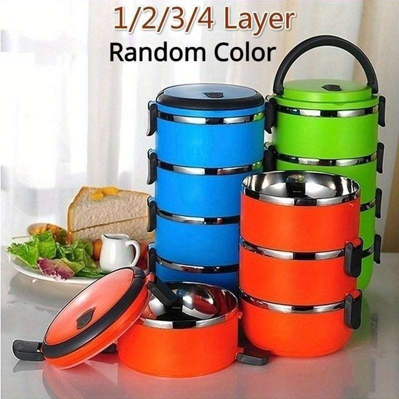 Stainless Steel Thermal Insulated Lunch Box Set - Leakproof Round Multi-Tier Tiffin with Manual Hand Wash Design, Stackable Food Storage Containers with Carry Handle, 1/2/3/4 Layer Options, No Electricity Needed - Epic Store