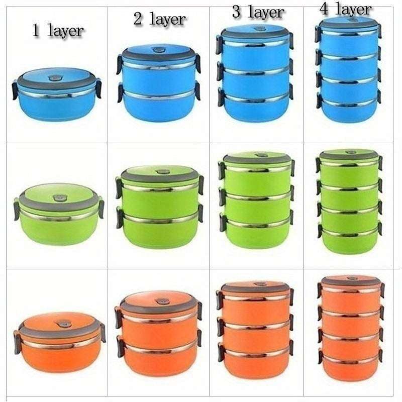 Stainless Steel Thermal Insulated Lunch Box Set - Leakproof Round Multi-Tier Tiffin with Manual Hand Wash Design, Stackable Food Storage Containers with Carry Handle, 1/2/3/4 Layer Options, No Electricity Needed - Epic Store