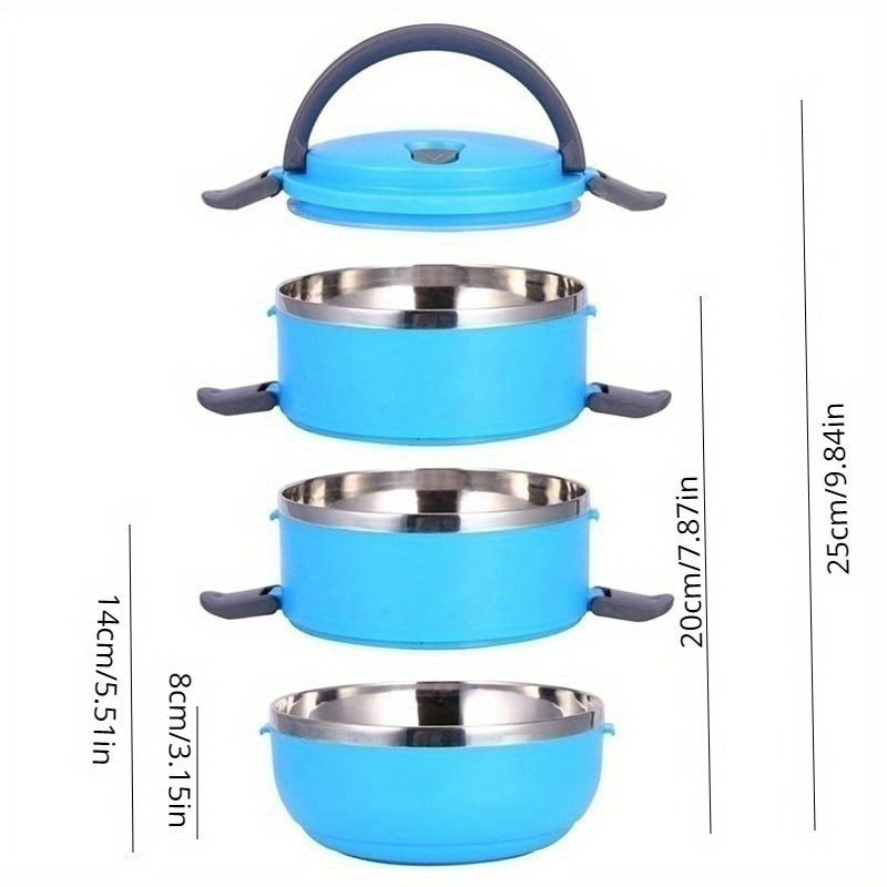 Stainless Steel Thermal Insulated Lunch Box Set - Leakproof Round Multi-Tier Tiffin with Manual Hand Wash Design, Stackable Food Storage Containers with Carry Handle, 1/2/3/4 Layer Options, No Electricity Needed - Epic Store