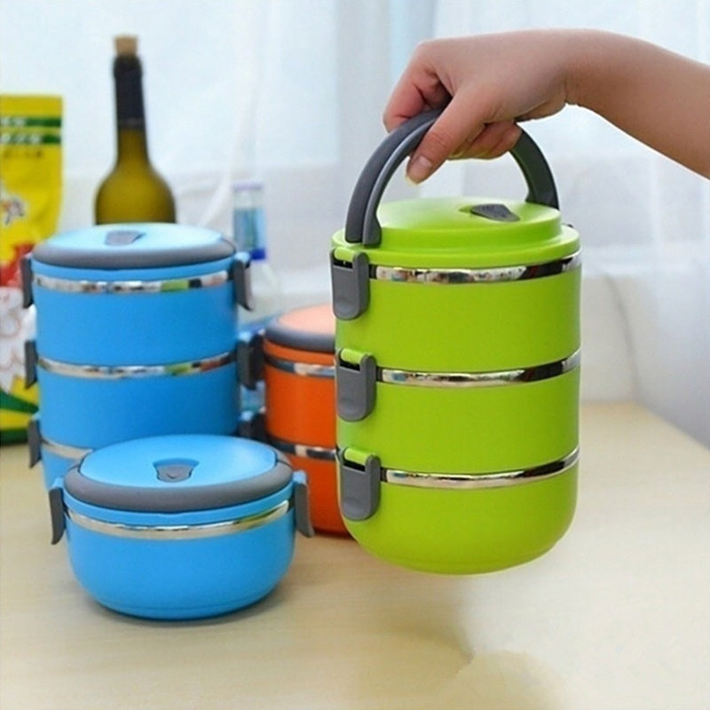 Stainless Steel Thermal Insulated Lunch Box Set - Leakproof Round Multi-Tier Tiffin with Manual Hand Wash Design, Stackable Food Storage Containers with Carry Handle, 1/2/3/4 Layer Options, No Electricity Needed - Epic Store