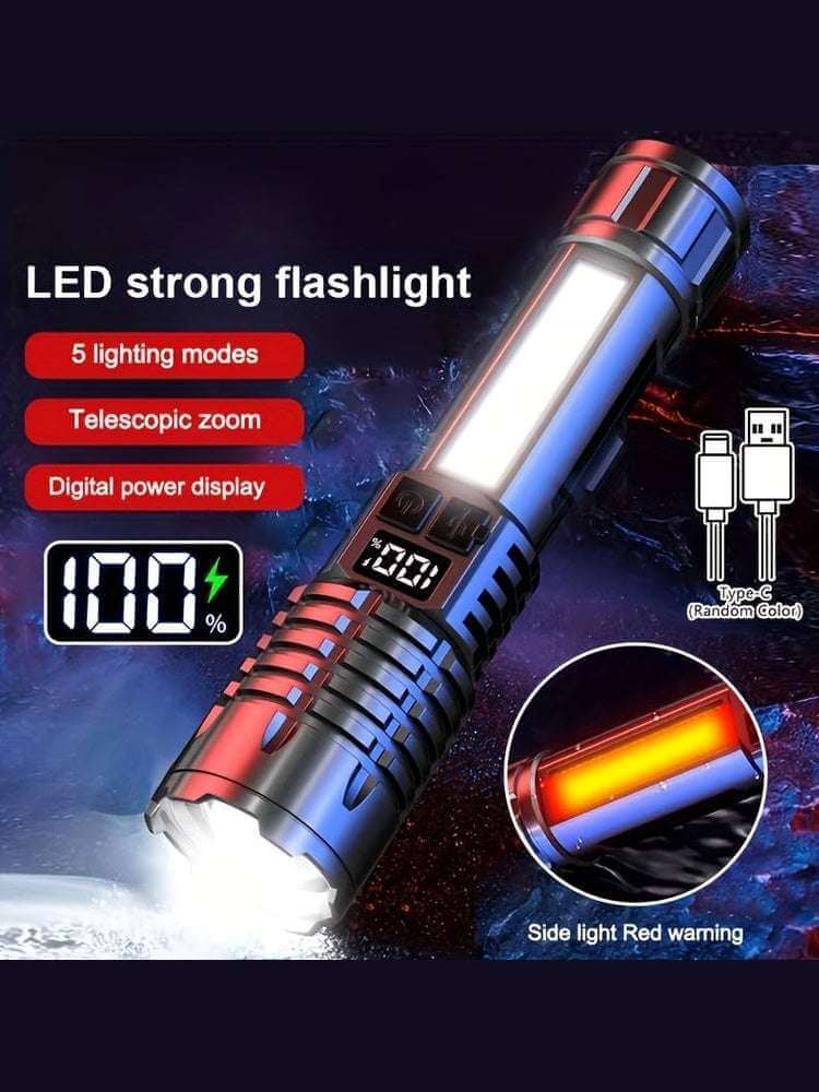 High-Brightness Flashlight with Strong Light for Outdoor Camping, Rechargeable Power Bank Digital Display Flashlight, Portable Zooming Flashlight - Epic Store