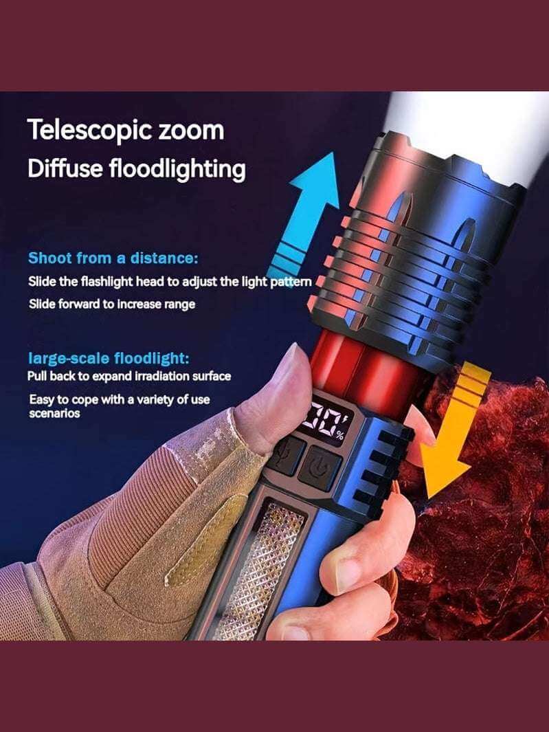 High-Brightness Flashlight with Strong Light for Outdoor Camping, Rechargeable Power Bank Digital Display Flashlight, Portable Zooming Flashlight - Epic Store