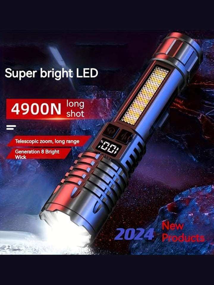 High-Brightness Flashlight with Strong Light for Outdoor Camping, Rechargeable Power Bank Digital Display Flashlight, Portable Zooming Flashlight - Epic Store