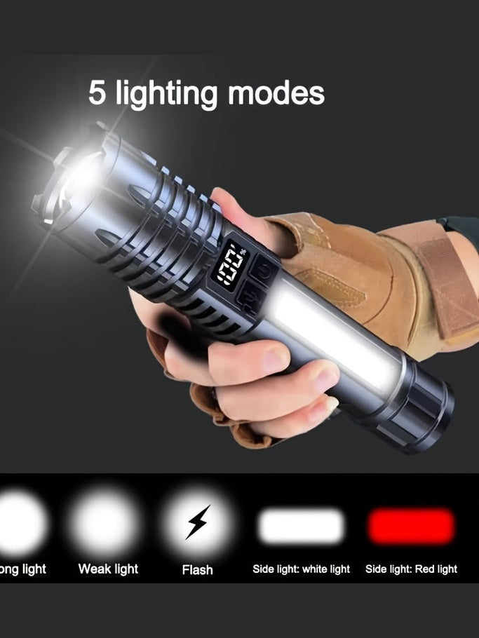 High-Brightness Flashlight with Strong Light for Outdoor Camping, Rechargeable Power Bank Digital Display Flashlight, Portable Zooming Flashlight - Epic Store