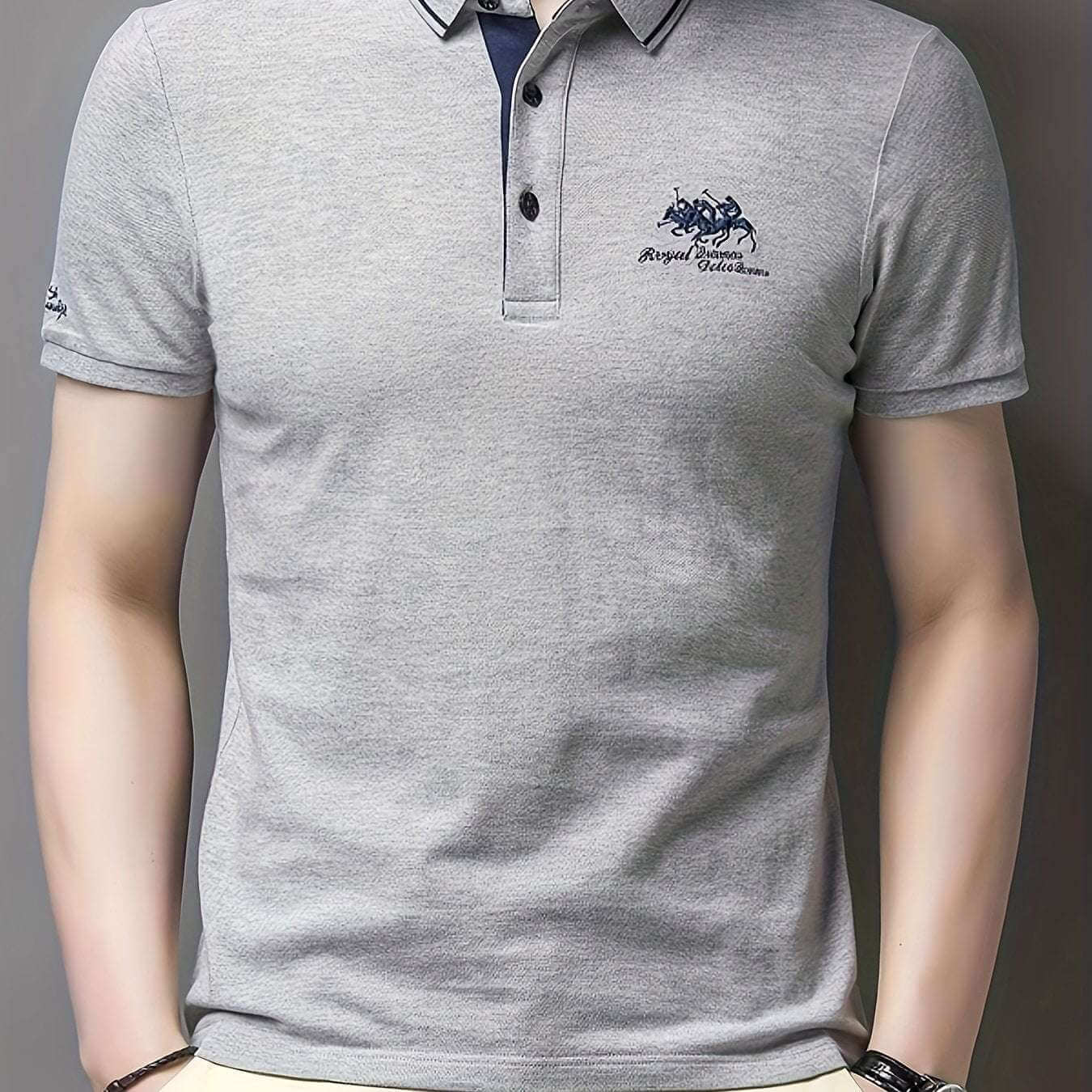Men'S Casual Short Sleeve Polo Shirt - White with Black Collar, Breathable Mesh Detail, Logo, Lightweight Polyester, Summer Fashion, Casual Summer Wear | Polo Shirt | Polyester Fabric - Epic Store