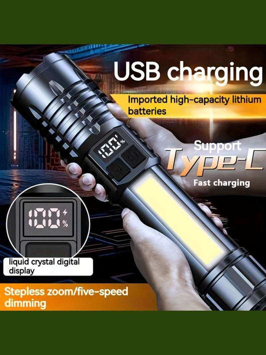 High-Brightness Flashlight with Strong Light for Outdoor Camping, Rechargeable Power Bank Digital Display Flashlight, Portable Zooming Flashlight - Epic Store