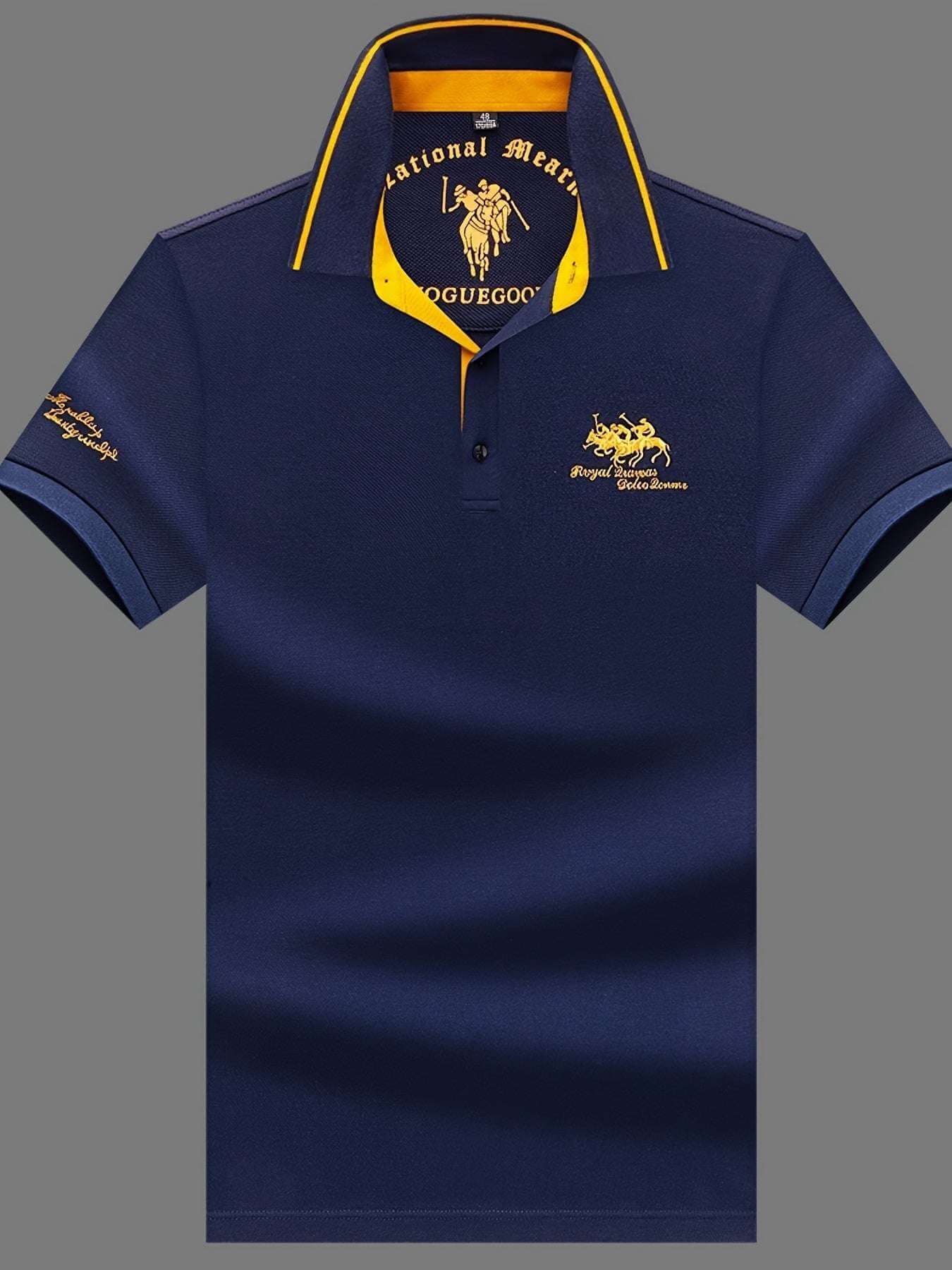 Men'S Casual Short Sleeve Polo Shirt - White with Black Collar, Breathable Mesh Detail, Logo, Lightweight Polyester, Summer Fashion, Casual Summer Wear | Polo Shirt | Polyester Fabric - Epic Store