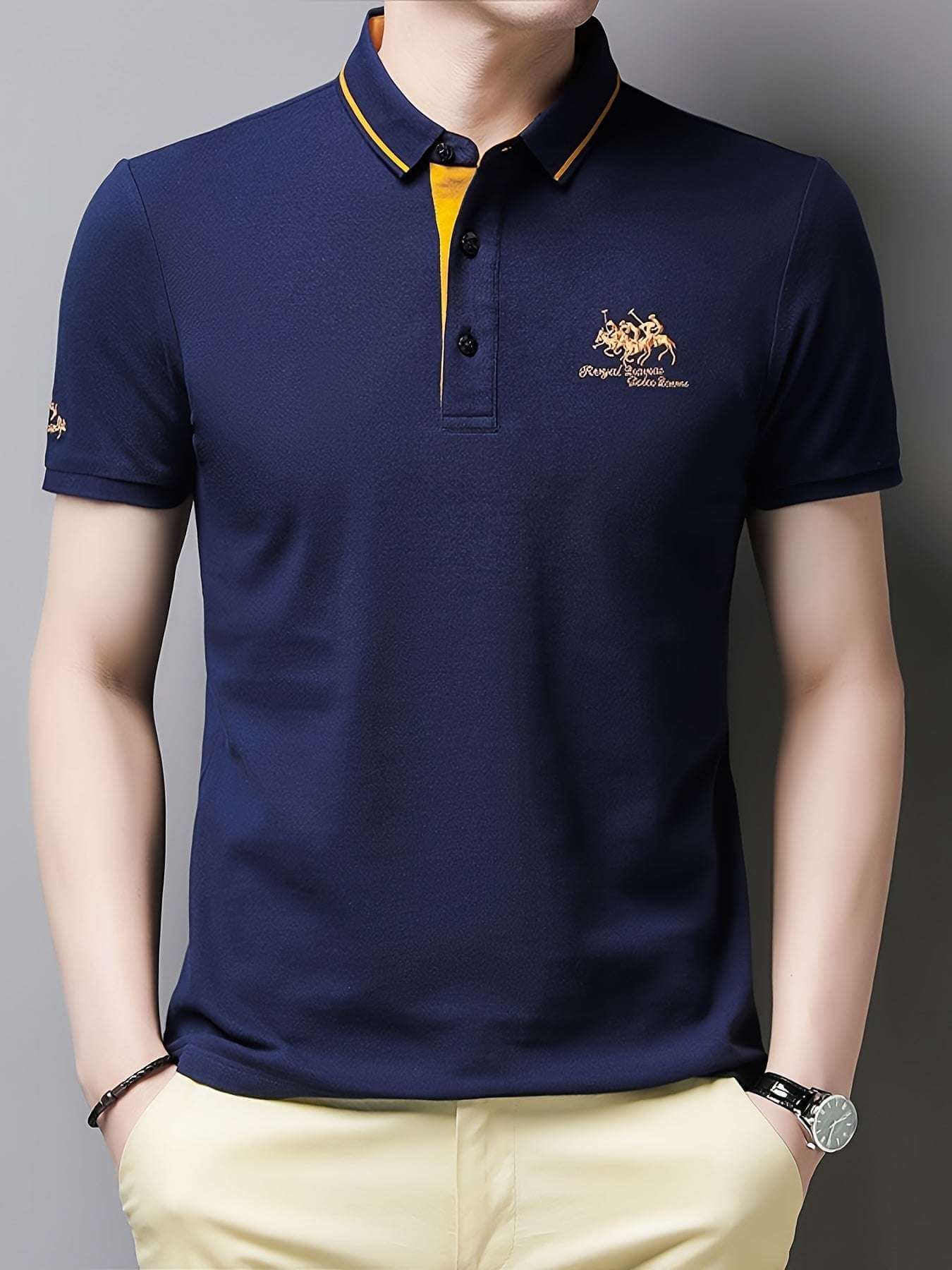 Men'S Casual Short Sleeve Polo Shirt - White with Black Collar, Breathable Mesh Detail, Logo, Lightweight Polyester, Summer Fashion, Casual Summer Wear | Polo Shirt | Polyester Fabric - Epic Store