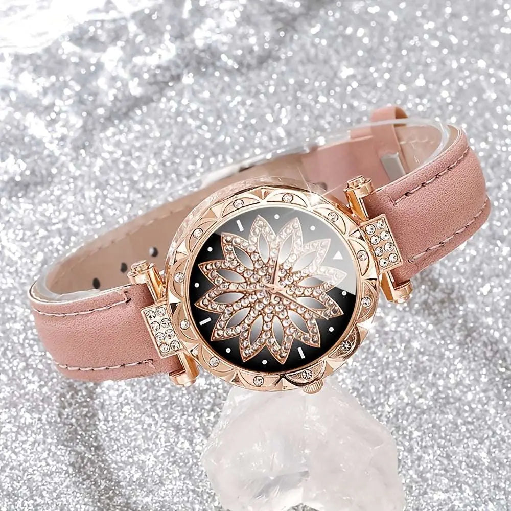 [Best Choice] 3pcs Casual Elegant Women's Quartz Watch kit - Sparkling Rhinestone Heart Dial, Soft Faux Belt, Stylish Casual Accessories for Gifts to Girlfriend, Mom - Epic Store