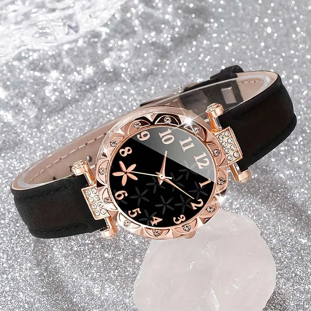 [Best Choice] 3pcs Casual Elegant Women's Quartz Watch kit - Sparkling Rhinestone Heart Dial, Soft Faux Belt, Stylish Casual Accessories for Gifts to Girlfriend, Mom - Epic Store