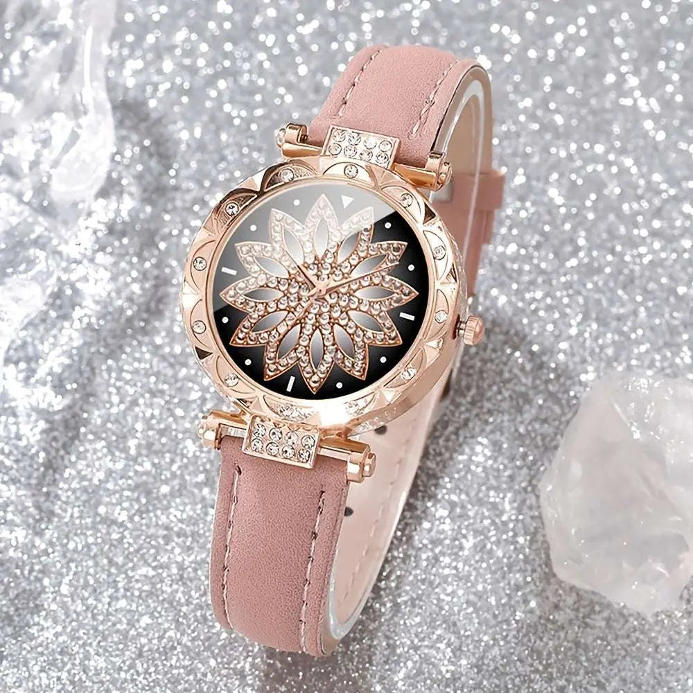 [Best Choice] 3pcs Casual Elegant Women's Quartz Watch kit - Sparkling Rhinestone Heart Dial, Soft Faux Belt, Stylish Casual Accessories for Gifts to Girlfriend, Mom - Epic Store