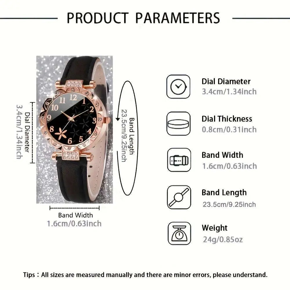 [Best Choice] 3pcs Casual Elegant Women's Quartz Watch kit - Sparkling Rhinestone Heart Dial, Soft Faux Belt, Stylish Casual Accessories for Gifts to Girlfriend, Mom - Epic Store