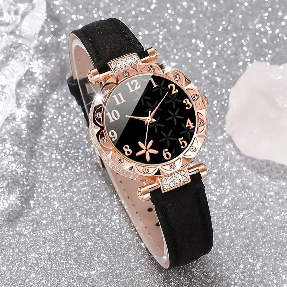 [Best Choice] 3pcs Casual Elegant Women's Quartz Watch kit - Sparkling Rhinestone Heart Dial, Soft Faux Belt, Stylish Casual Accessories for Gifts to Girlfriend, Mom - Epic Store