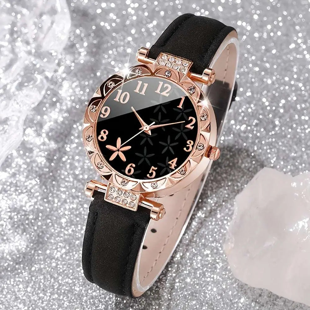 [Best Choice] 3pcs Casual Elegant Women's Quartz Watch kit - Sparkling Rhinestone Heart Dial, Soft Faux Belt, Stylish Casual Accessories for Gifts to Girlfriend, Mom - Epic Store