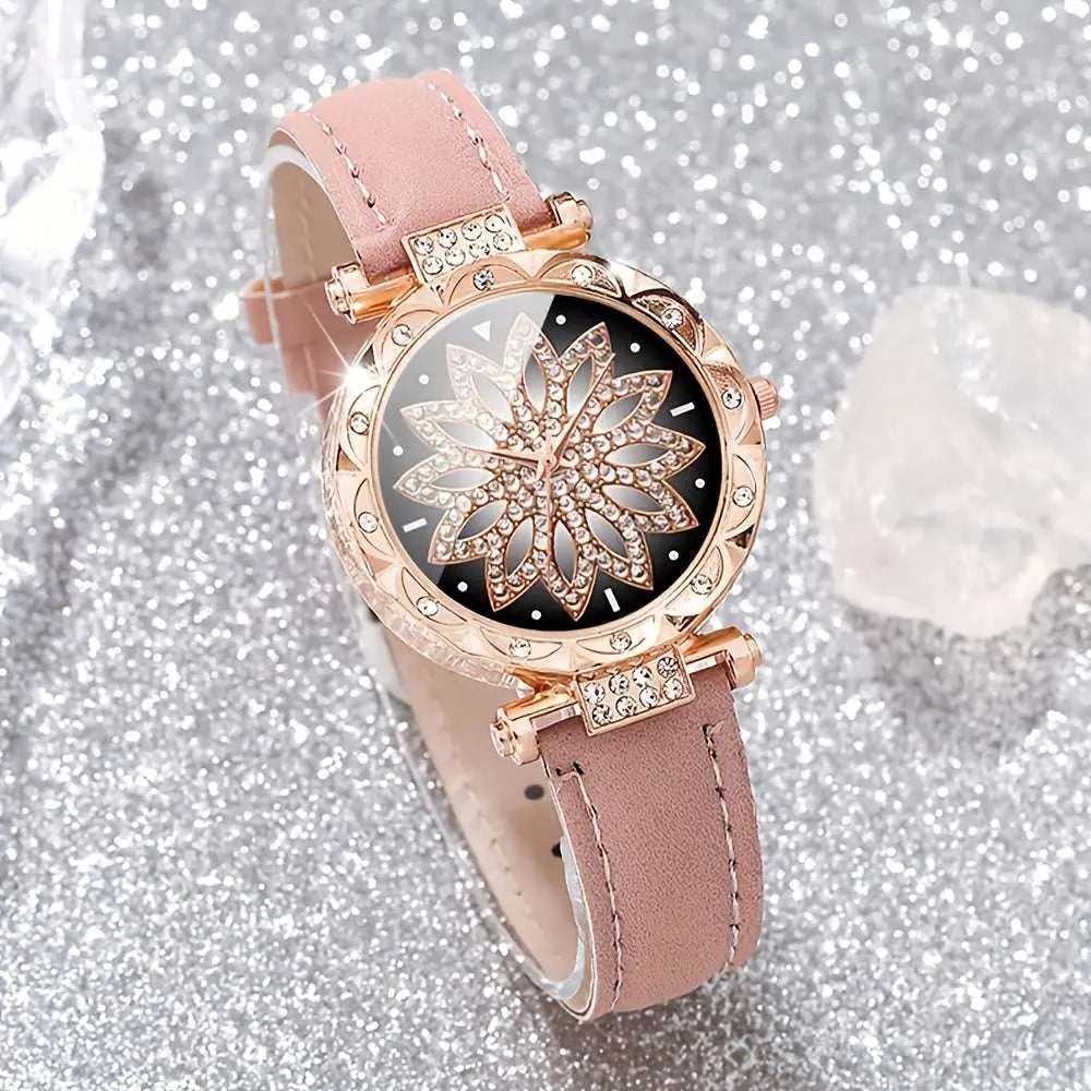 [Best Choice] 3pcs Casual Elegant Women's Quartz Watch kit - Sparkling Rhinestone Heart Dial, Soft Faux Belt, Stylish Casual Accessories for Gifts to Girlfriend, Mom - Epic Store