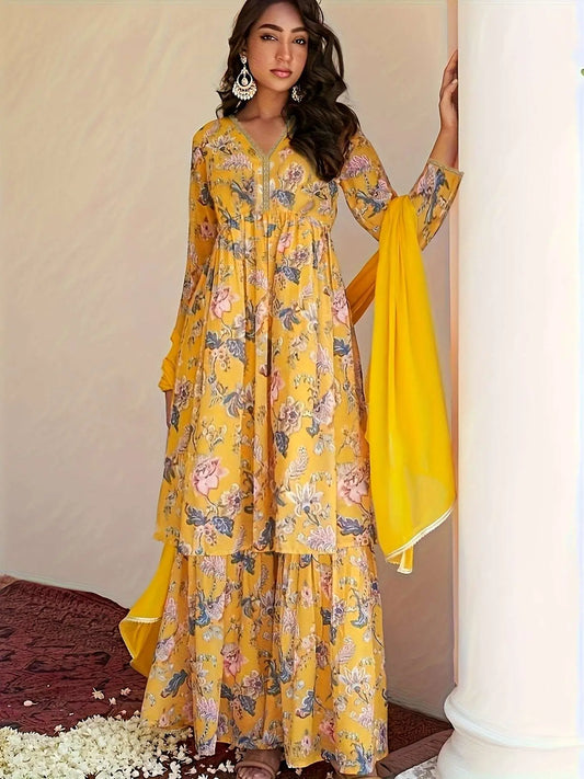New Eid al-Fitr pastoral style long dress with print (without shawl) - Epic Store