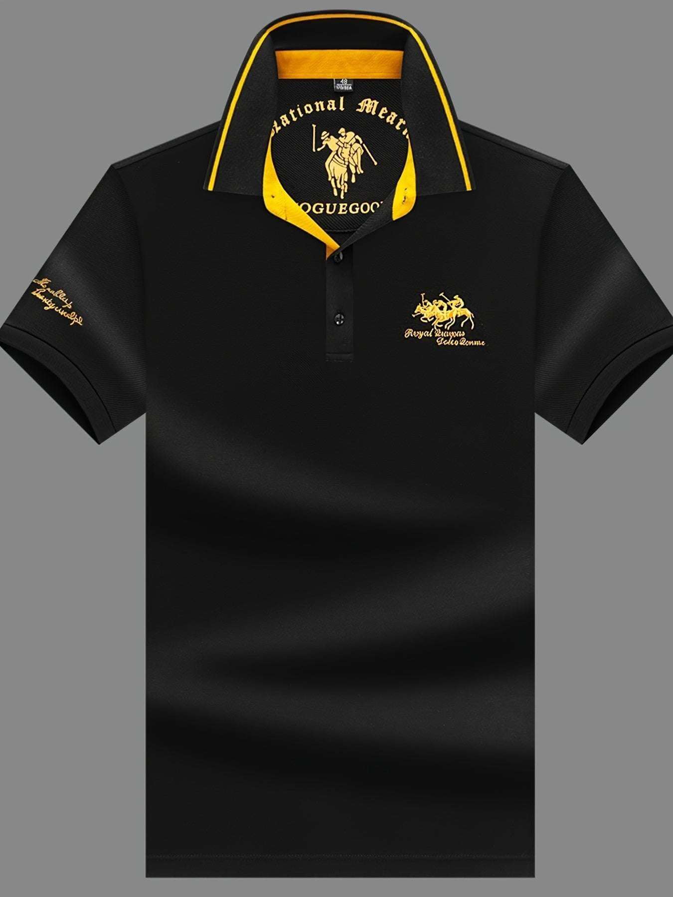 Men'S Casual Short Sleeve Polo Shirt - White with Black Collar, Breathable Mesh Detail, Logo, Lightweight Polyester, Summer Fashion, Casual Summer Wear | Polo Shirt | Polyester Fabric - Epic Store