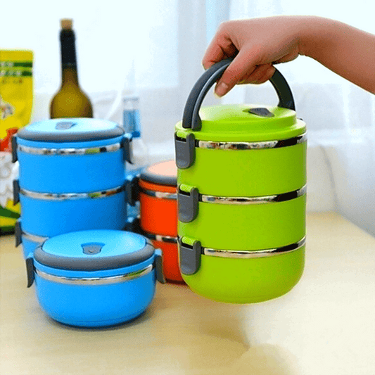 Stainless Steel Thermal Insulated Lunch Box Set - Leakproof Round Multi-Tier Tiffin with Manual Hand Wash Design, Stackable Food Storage Containers with Carry Handle, 1/2/3/4 Layer Options, No Electricity Needed - Epic Store