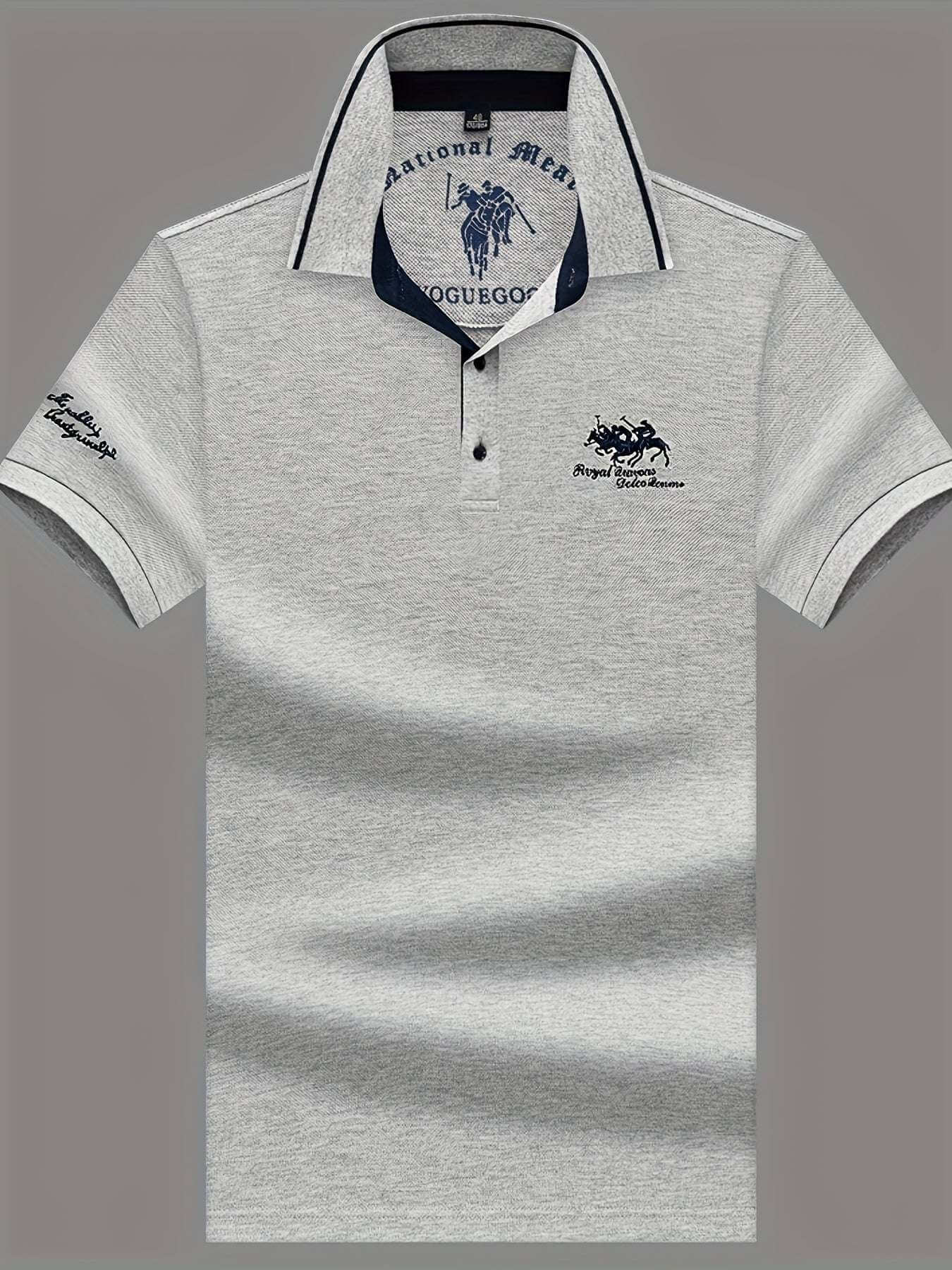 Men'S Casual Short Sleeve Polo Shirt - White with Black Collar, Breathable Mesh Detail, Logo, Lightweight Polyester, Summer Fashion, Casual Summer Wear | Polo Shirt | Polyester Fabric - Epic Store