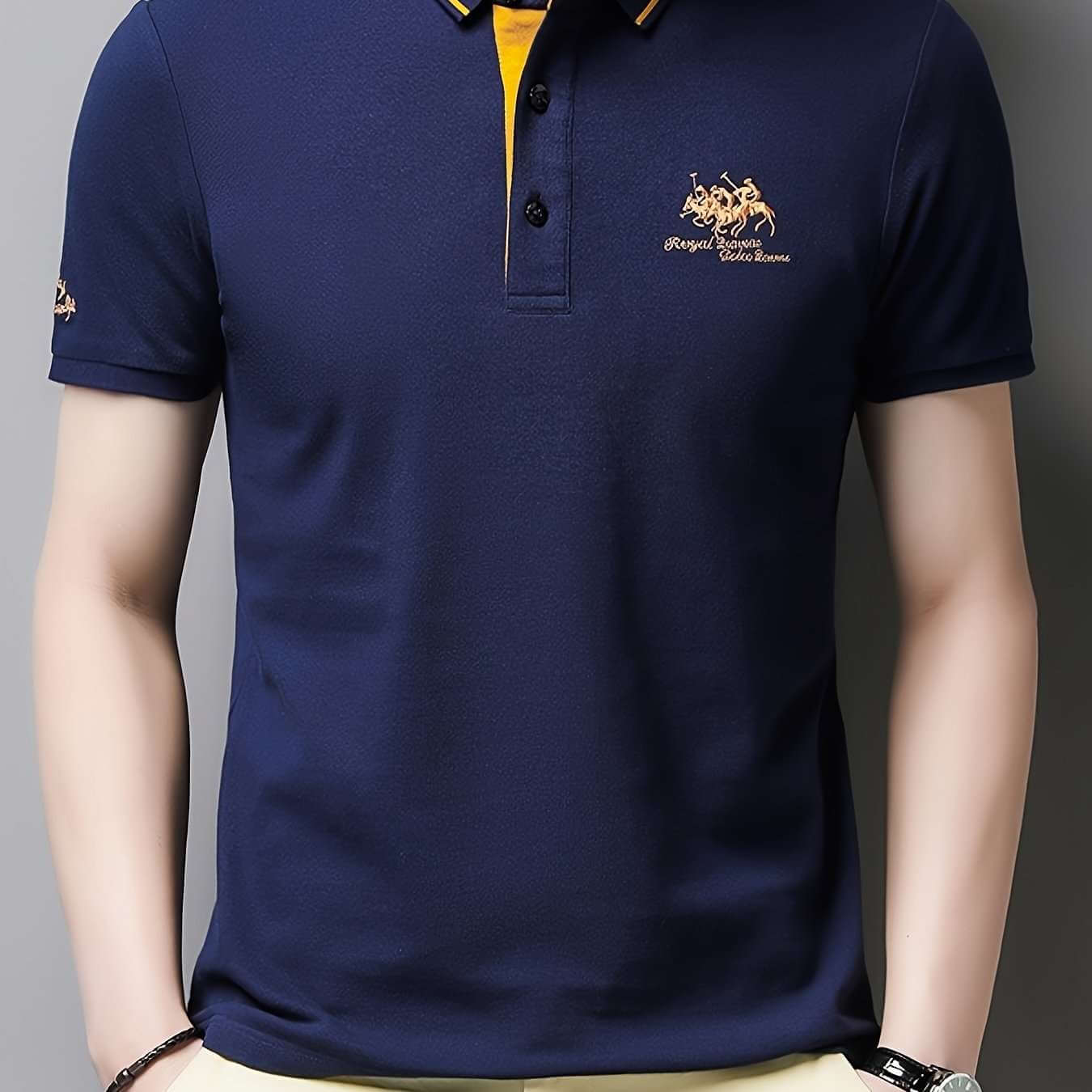 Men'S Casual Short Sleeve Polo Shirt - White with Black Collar, Breathable Mesh Detail, Logo, Lightweight Polyester, Summer Fashion, Casual Summer Wear | Polo Shirt | Polyester Fabric - Epic Store