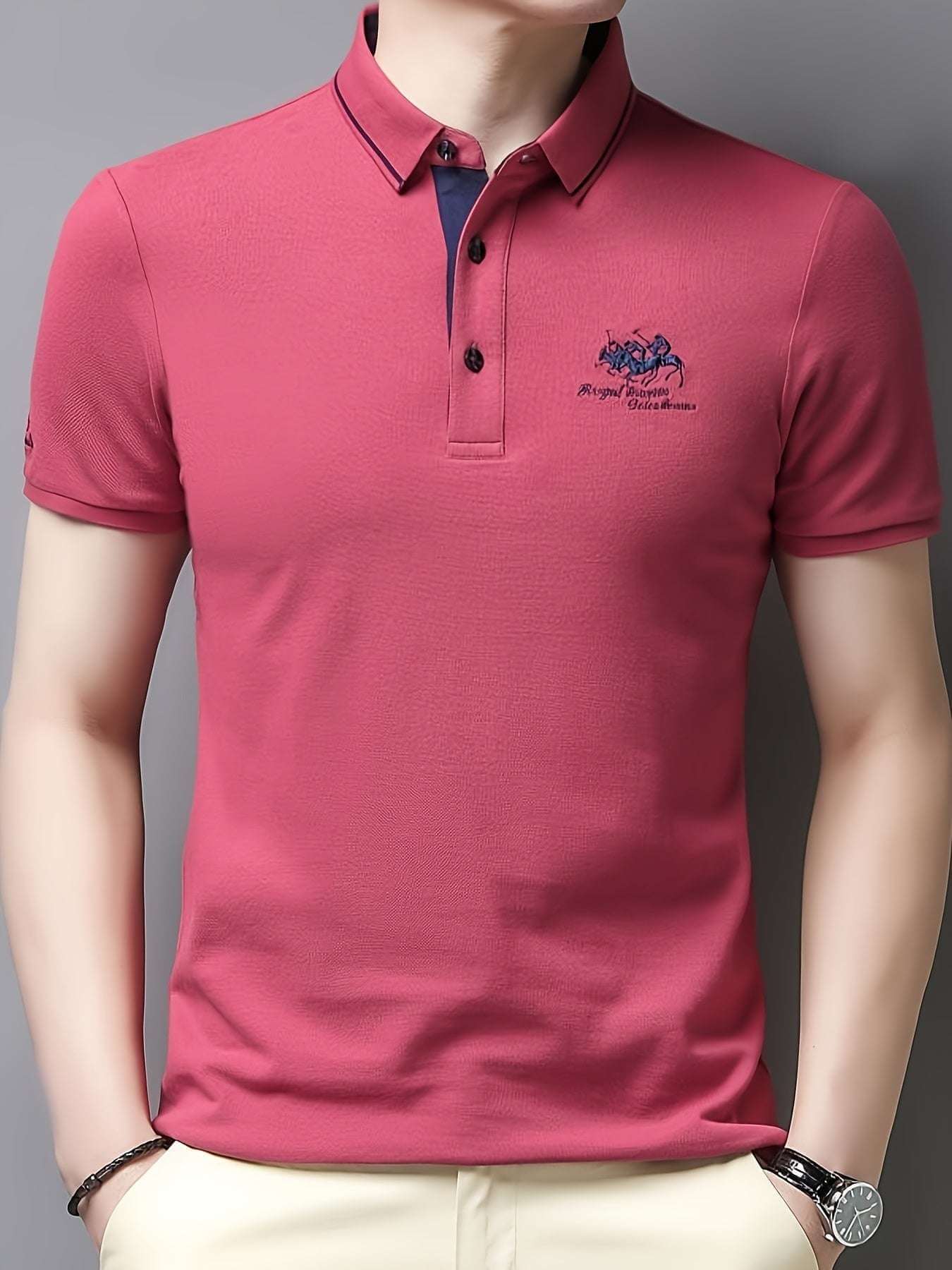 Men'S Casual Short Sleeve Polo Shirt - White with Black Collar, Breathable Mesh Detail, Logo, Lightweight Polyester, Summer Fashion, Casual Summer Wear | Polo Shirt | Polyester Fabric - Epic Store