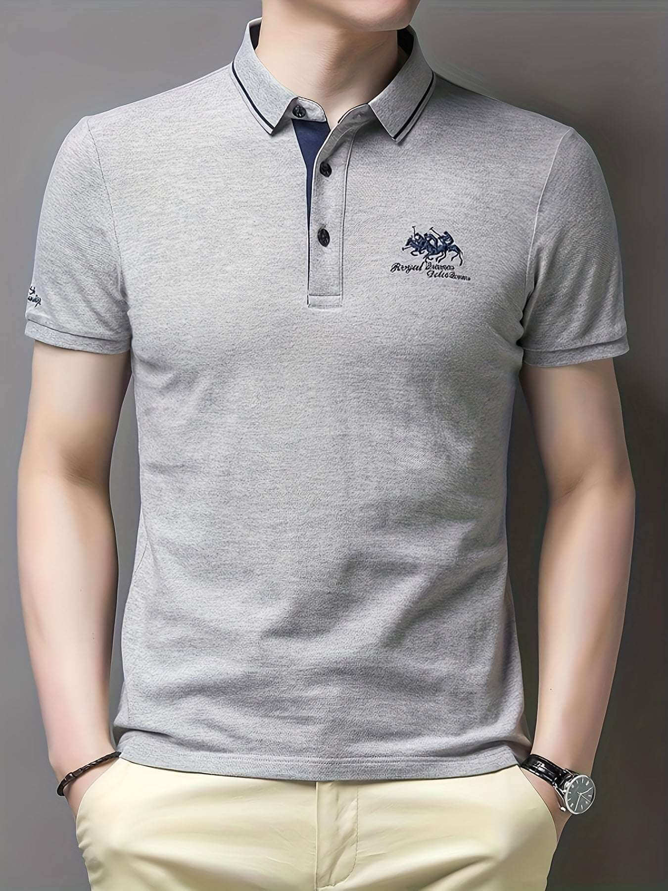Men'S Casual Short Sleeve Polo Shirt - White with Black Collar, Breathable Mesh Detail, Logo, Lightweight Polyester, Summer Fashion, Casual Summer Wear | Polo Shirt | Polyester Fabric - Epic Store